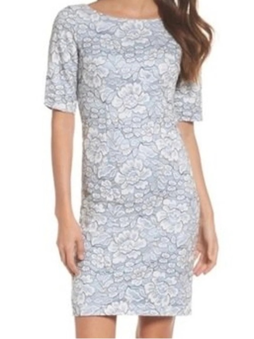 Nordstrom Eliza J blue white lace pretty short sleeve dress size 12